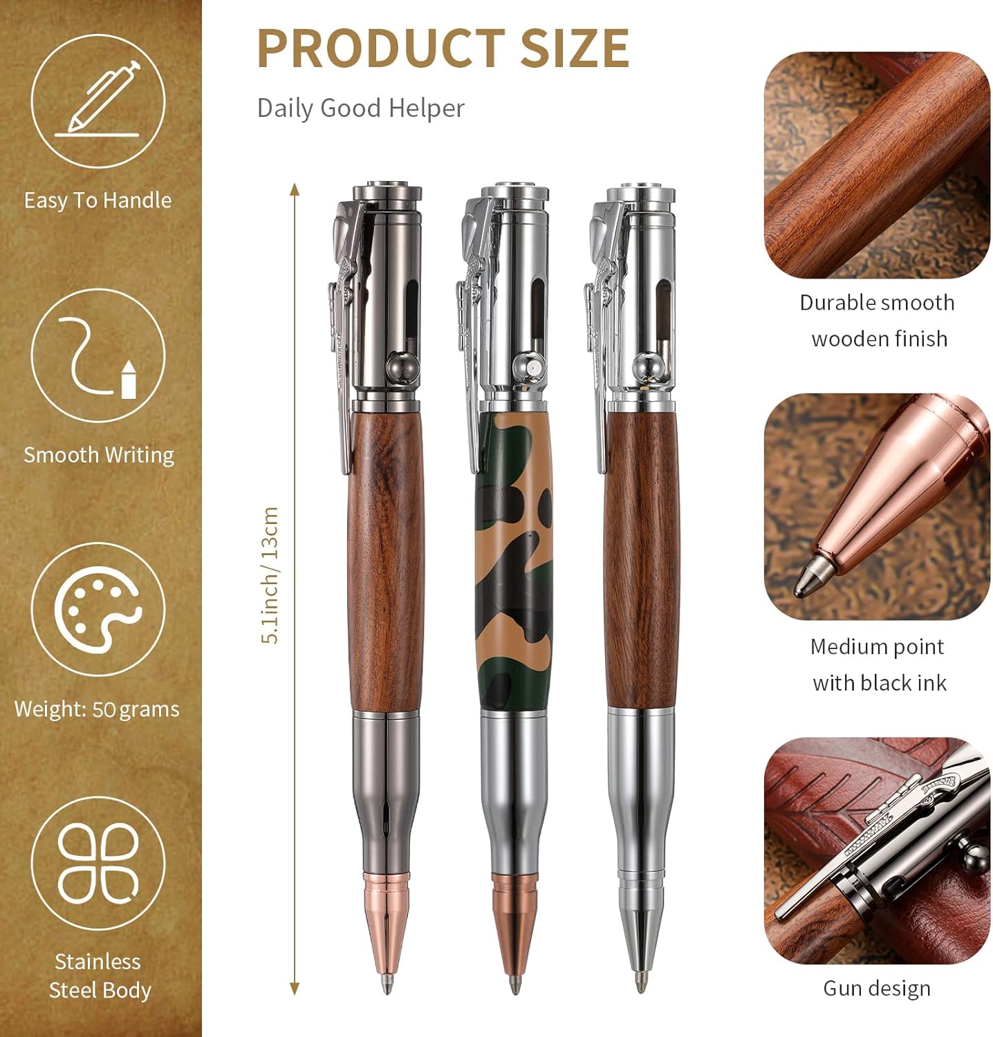 Crtiin Bullet Pens for Men Bolt Action Ballpoint for Gun Lover with Pen Gift Box and Black Ink Refills Father's Day Thanksgiving Day Christmas Office Decor Gift