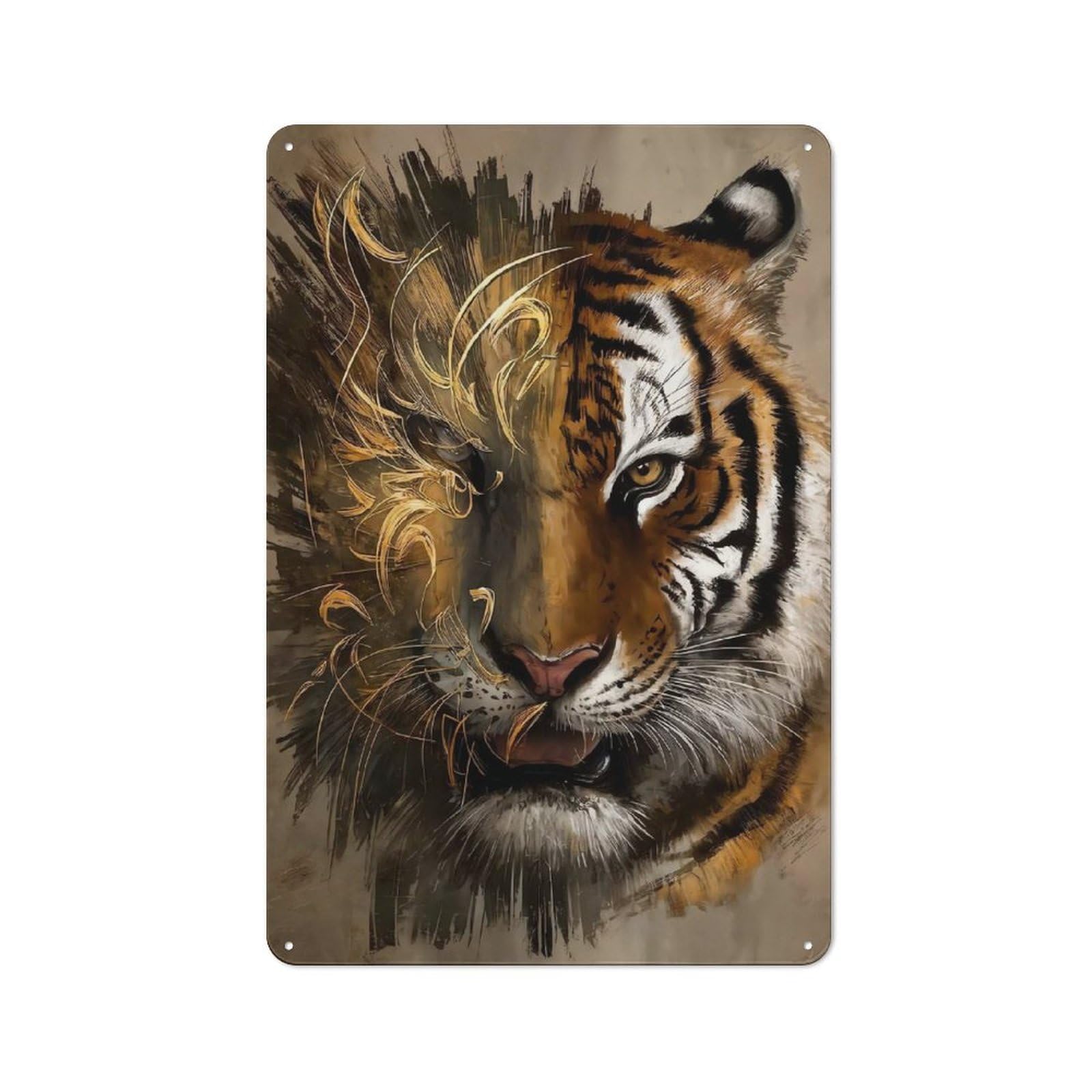 Junmoney Tiger Rustic Tin Sign 30X20cm For Café Or Restaurant, For Café Owners And Decorators, For Retro Home Interiors