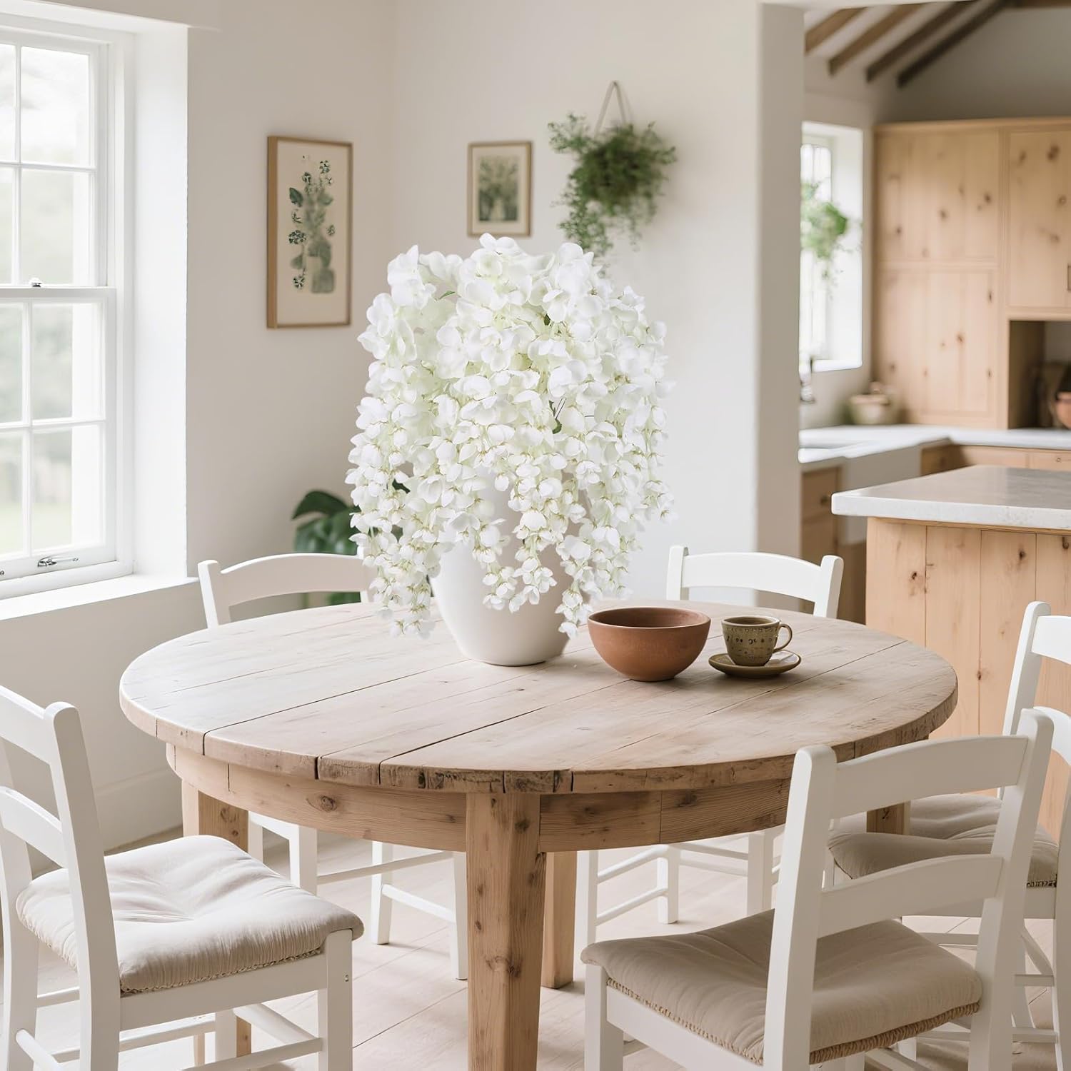 IPOPU Artificial Wisteria Flower for Outdoors 4PCS White Silk Wisteria Hanging Flower Faux Hanging Flowers for Home Wall Arch Party Wedding Decor(White) - Image 5