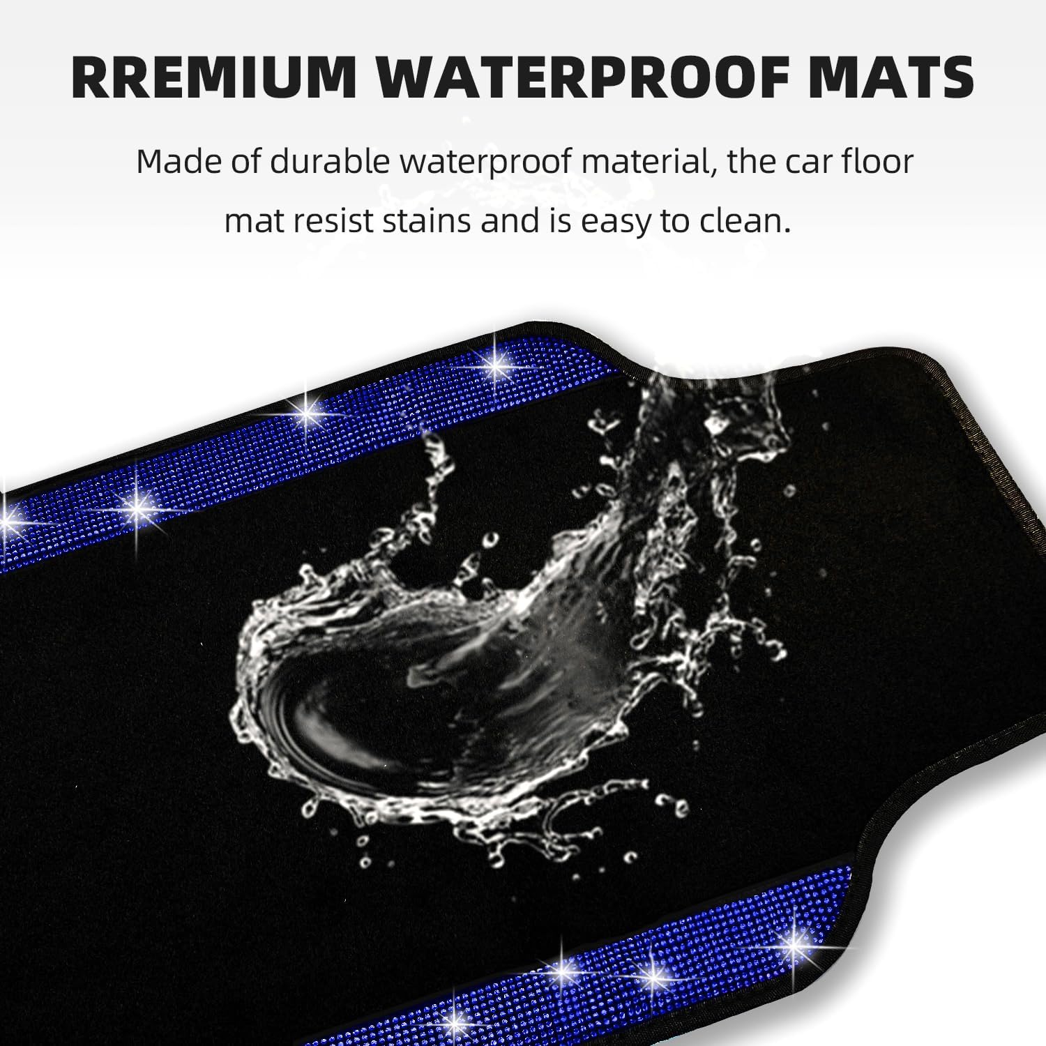 NBTEPEM Blue Bling Car Floor Mats Full Set, Universal Fit Most Cars,SUV, Trucks, 4 pcs Sparkle Glitter Diamond Carpet for Women Girls with Anti-Slip Pad (Blue Diamond) - Image 3