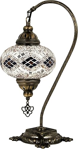 Miniatura 4 de Turkish Lamp Mosaic Table Lamps | Turkish Moroccan Lamp with Bronze Base | Handmade Swan Neck Tiffany Night Lamp | Mosaic Glass Bedside Night Lamp