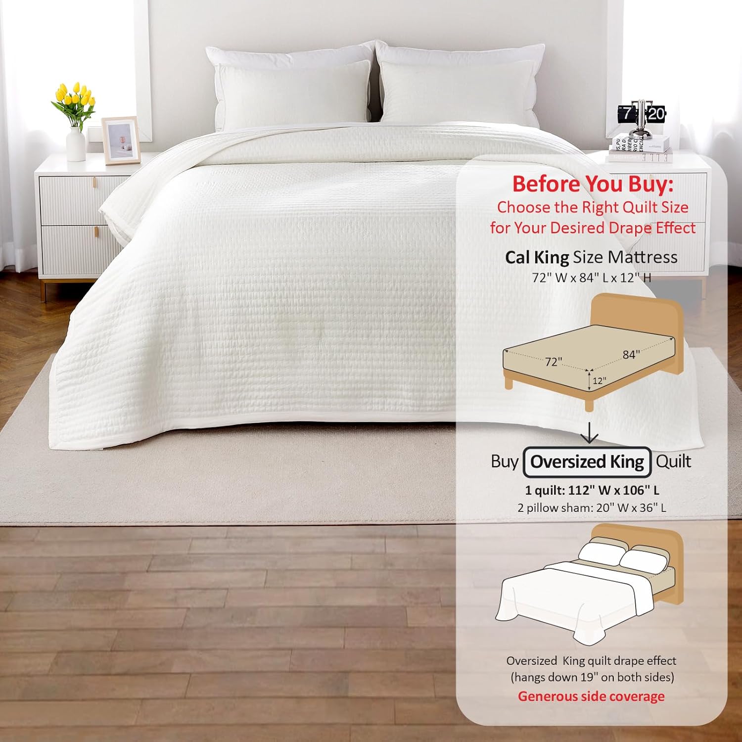 Max Oversized California King Quilt Set – 112"x106"Soft Washed Lightweight Bedspread,Multi-Lock Quilting,Minimalist Nordic Bedding, Spring & Summer Quilt Set (1 Quilt + 2 Pillow Shams), Cream White - Image 3