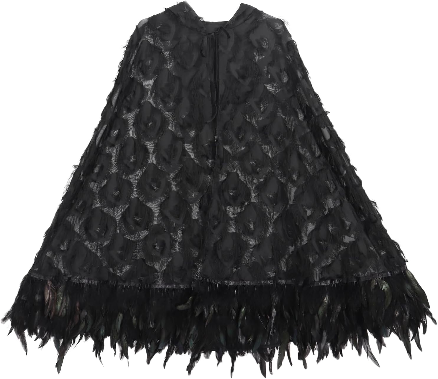 Hooded Cloak with Feather Hem Adult Cape for Gothic Halloween Cosplay Costume