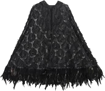 Hooded Cloak with Feather Hem Adult Cape for Gothic Halloween Cosplay Costume