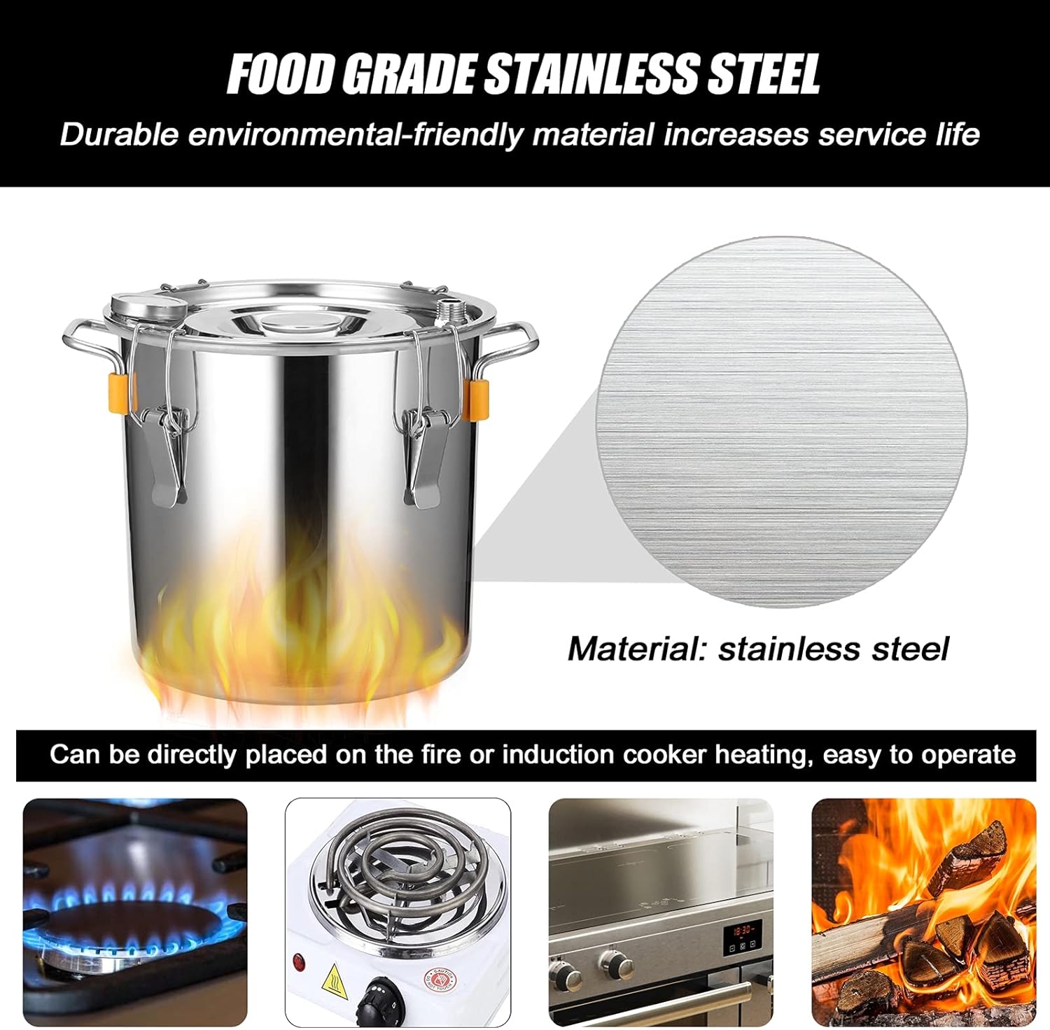 AIZYR Brewer Alcohol Distiller with Thermometer, Steaming Wine Maker Wine Making Boiler for Whisky Brandy Liquor Brewing Equipment,8l