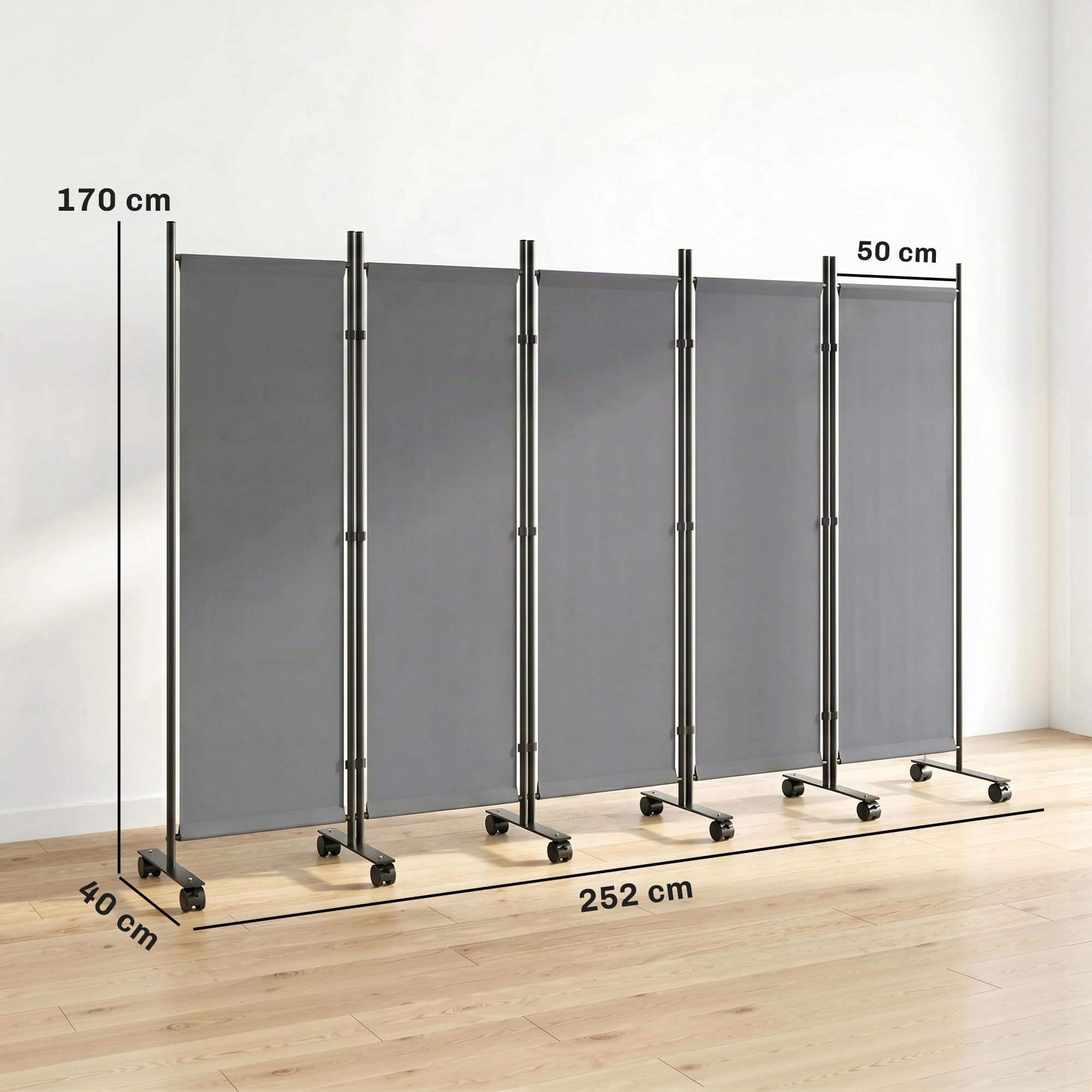 Outsunny Paravent 5 Panneaux 252 x 170 cm Pliant Intérieur Gris Foncé