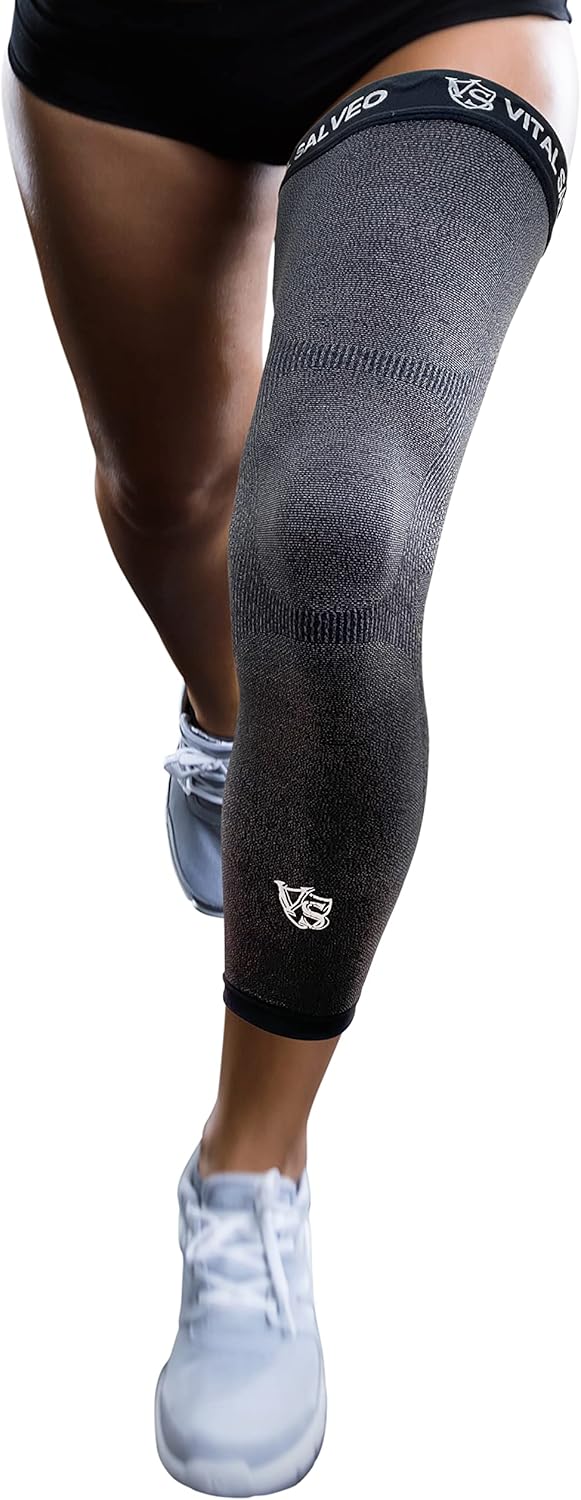 Vital Salveo Germanium Recovery Compression Sports Full Leg Sleeve Length Thigh Calf Long Knee Sleeve Support Tight Basketball Men Women Dark Grey(1 PC) Small