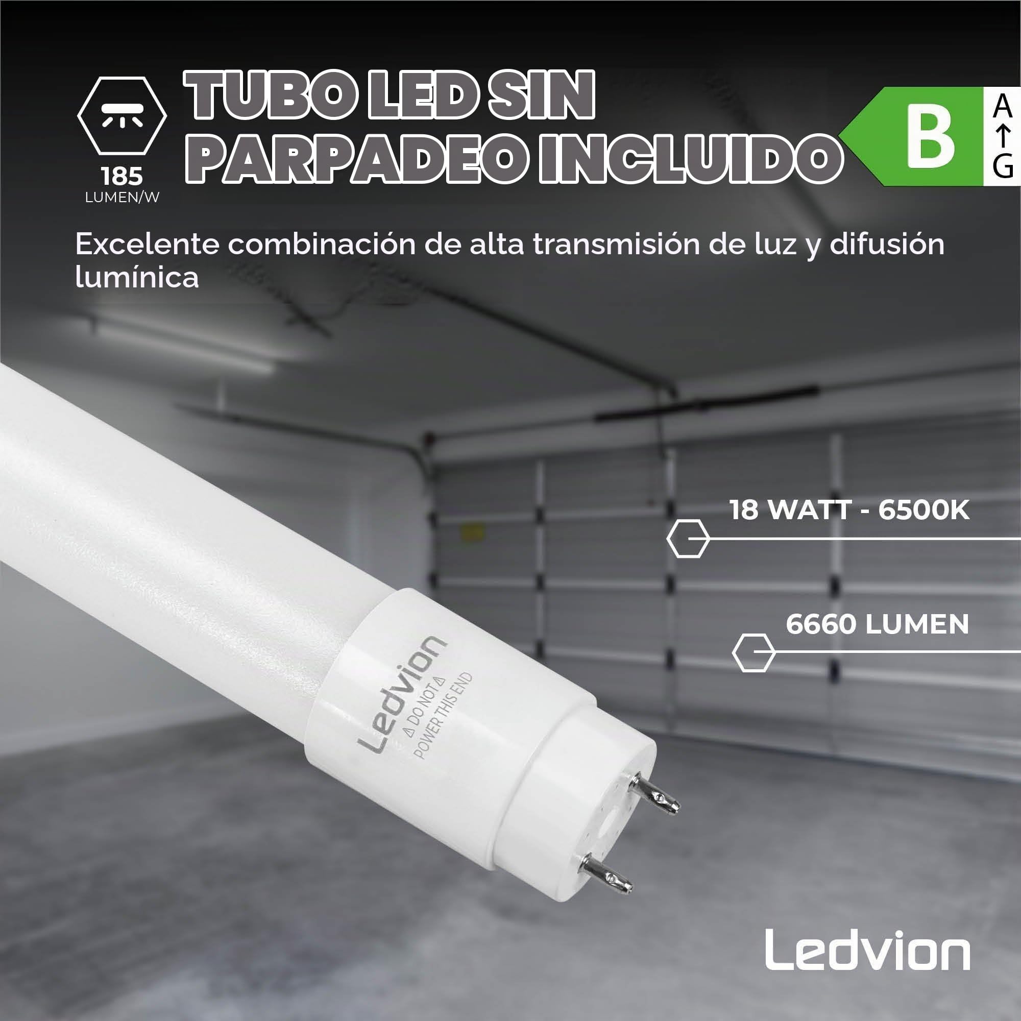 Ledvion pantalla estanca Doble 2x120cm 2x18W 185lm/W 6500K IP65 con tubo