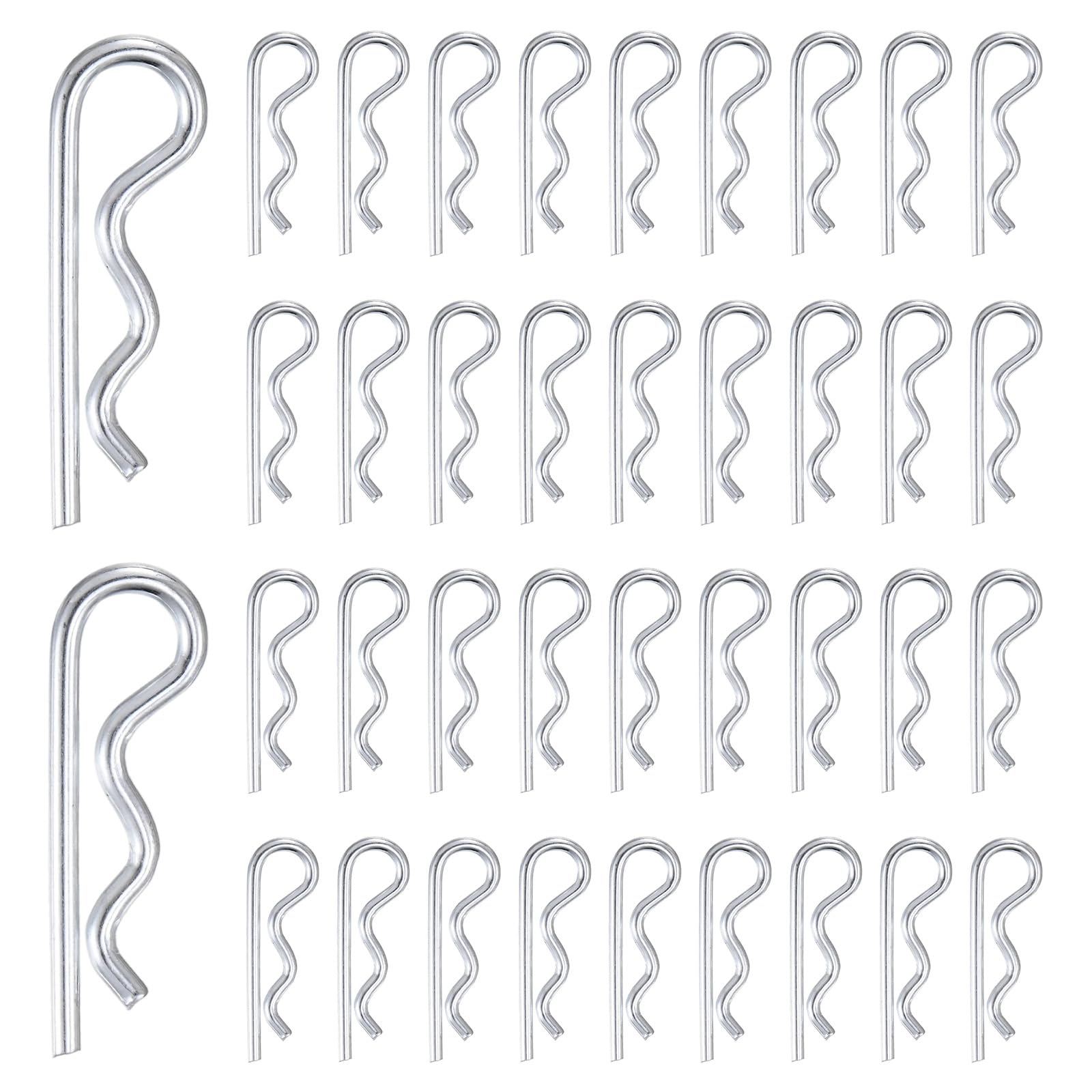 M METERXITY 38-Pack Cotter Pins, 4 mm Dia 2.4" Long Spring Steel R Clips for Trailer Locking/Trailer Clamps/Lawn Mowers/Trucks/Mechanics, Spring Fasteners Hitch Pin [Silver] — image 1