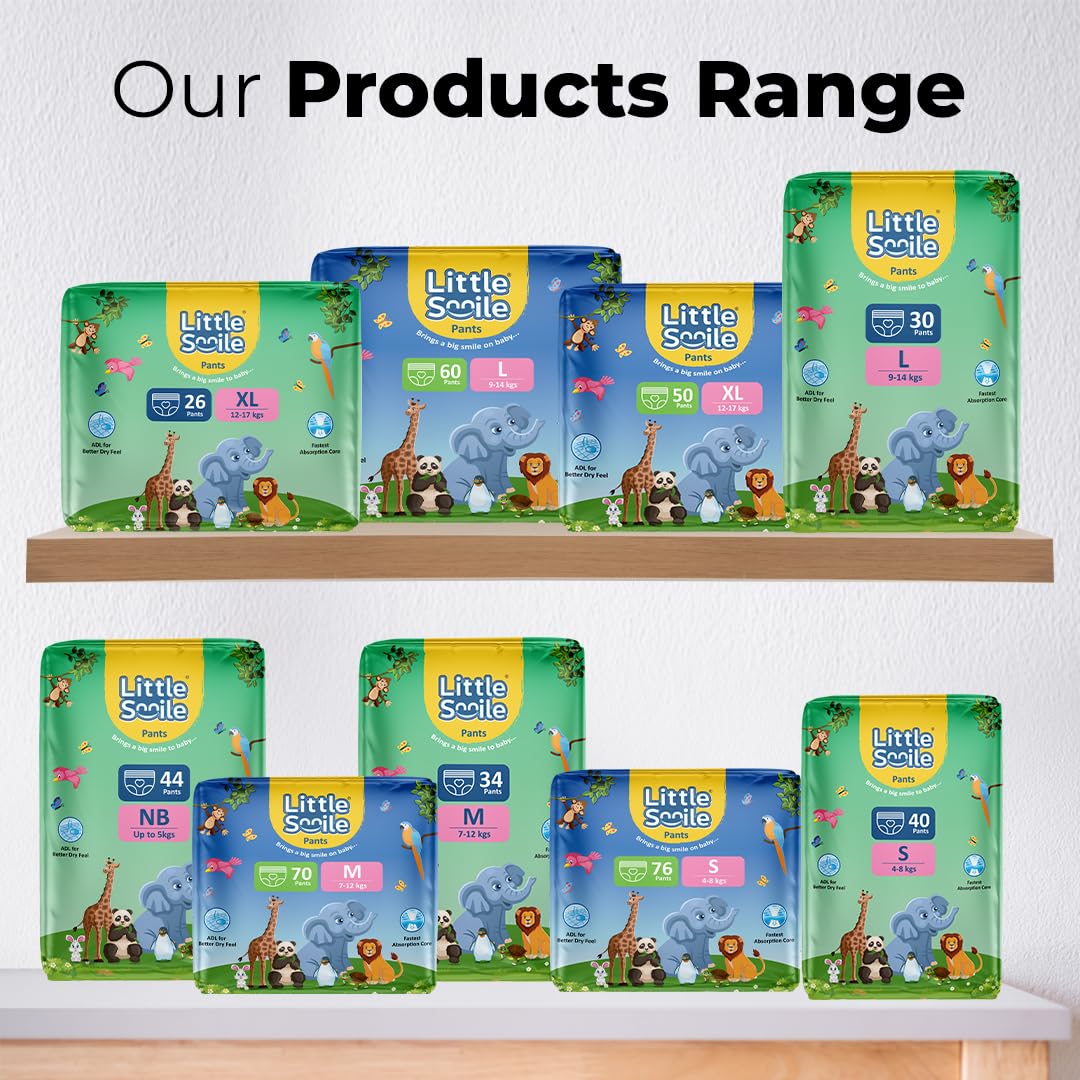 Little Smile Baby Diapers Pant Style | Size - L - 60 (Pack of 1) | Odorless and Antibacterial Layer with Urine Indicator (60 Pieces) 4