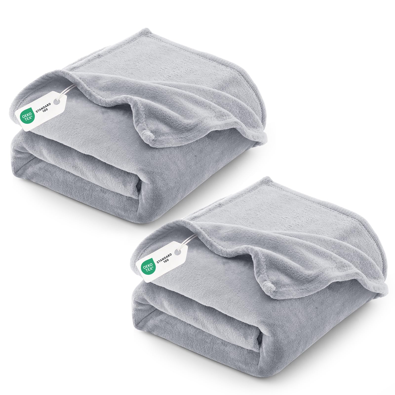 CozyLux Kuscheldecke Flauschig 2er Set Decke 150x200-2 Stücke Set Flanell Kuscheldecke 150x200, Weiche Sofa Decke, Warme Fleecedecke Wohndecke, Leicht Sofa Überwurf, XL Blanket 150x200 cm, Hellgrau
