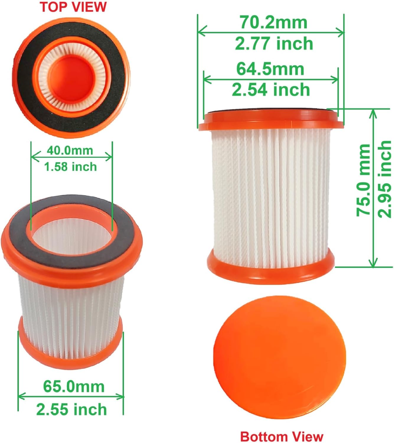 6 Pack HEPA Filter Replacement Compatible with MOOSOO XL-618 pro Upright Vacuum, Filters for Voweek VW-VC08 Cordless Vac. Only for Vac Cyclone as Pic 5 Bottom Left. One Side Hole Filters