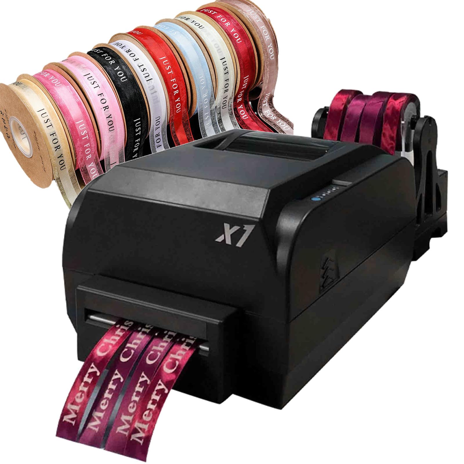 ZIXIAOS Satin Ribbon Printing Machine Digital Ribbon Printer, Label Printer Foil Stamping Printing Machine for Gift Wrapping, Supports 50+ Languages for Christmas Party,fourrows