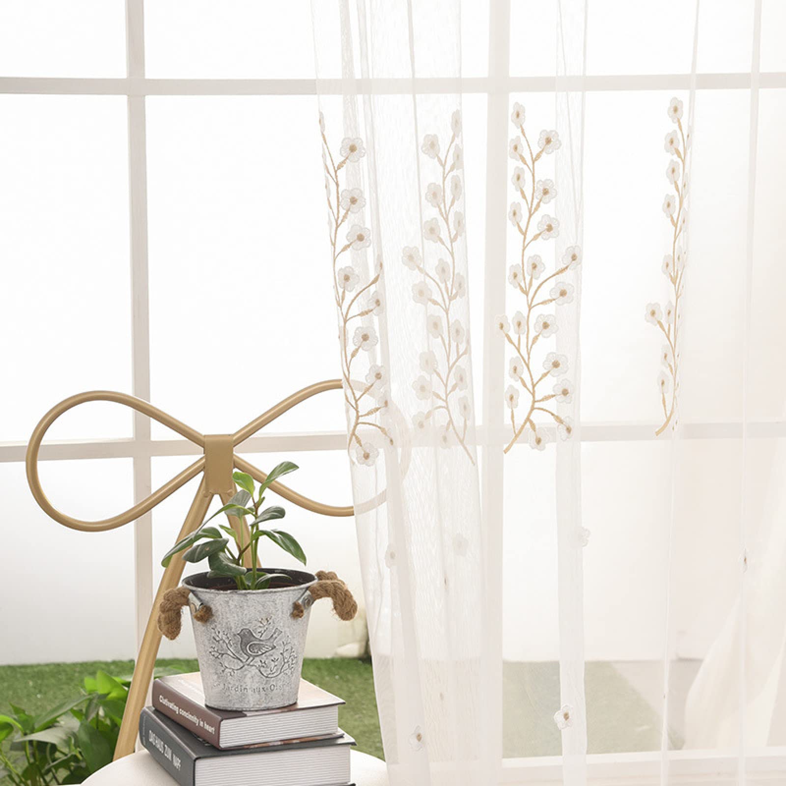 2 Piezas Cortinas Salon Modernas Visillos Poliéster Visillo semitraslúcido con Ollaos para Casa Decoracion Dormitorio, Salón o Habitación - 229 x 274cm(An x Al) Ciruela Beige