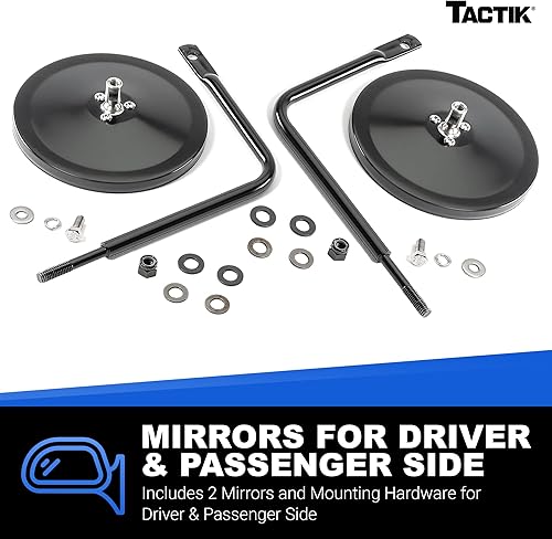 Miniatura 5 de TACTIK Espejos laterales de aventura, cabeza redonda, espejos laterales con bisagras laterales con puertas apagadas - Compatible con Jeep Wrangler