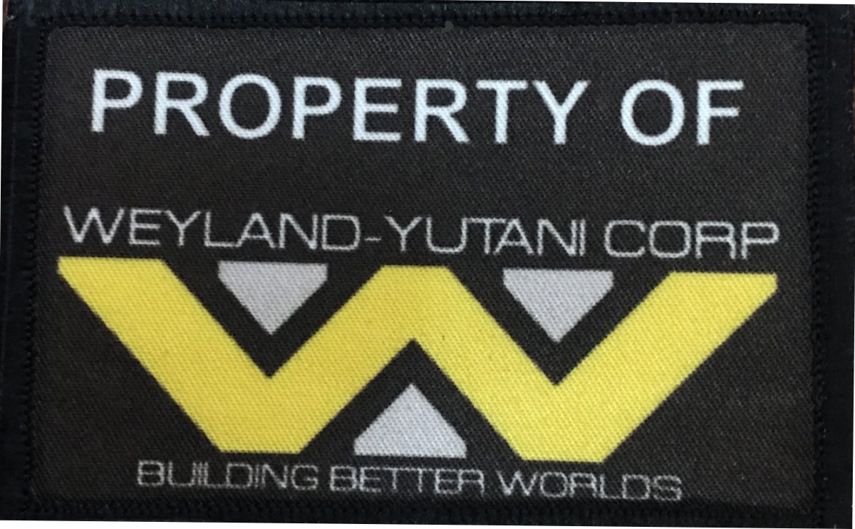 redheadedtshirts aliens movie property of weyland-yutani corp morale patch. perfect for your tactical military army gear, backpack, operator baseball cap, plate carrier or vest. 2x3" hook patch. made