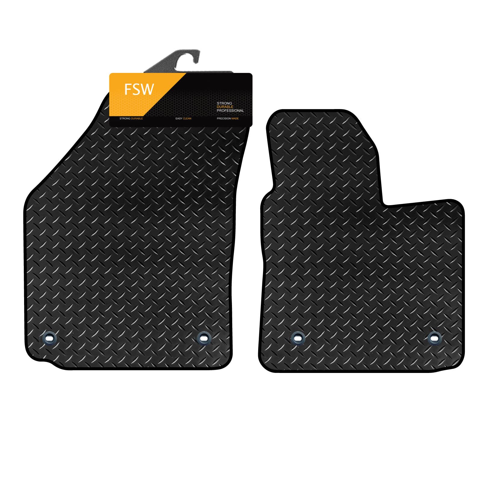 FSW - Fits Vw Caddy 2004-2020 - Tailored Van Mats - 3mm Heavy Duty Rubber - Fitted With Clips - Anti Slip Van Floor Mat, Waterproof With Anti Slip Backing - 2Pc Rubber Floor Mat
