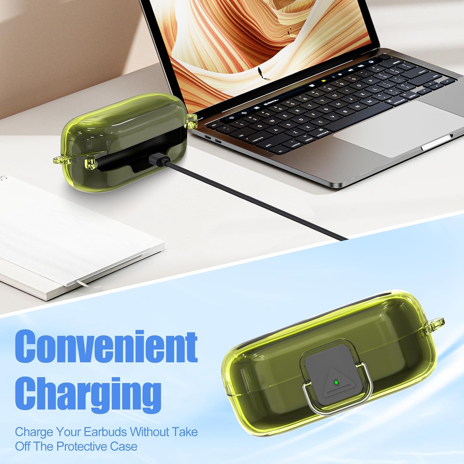 [with Safety Lock] for Sony WF-C510 Case Cover, Clear Soft TPU Protective Earbuds Case with Carabiner & Cleaner Kit Accessories Set(Clear Yellow) - Image 5