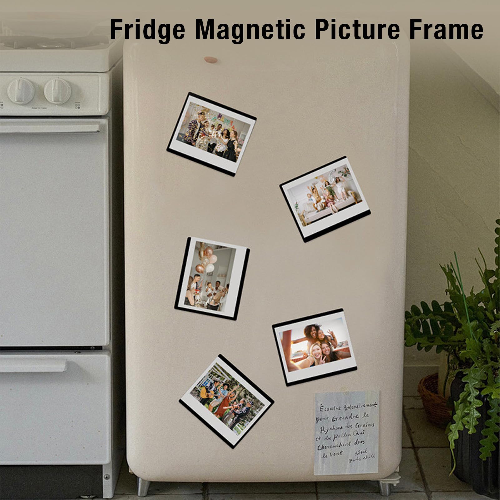 GOWENIC Magnetic Photo Frame, Holds 4X6, 3.5X5, 3X4.5, 2.5X3.5, Transparent Cover, Strong Magnetism, Display Photos, Notes, Prints, Black, for Refrigerator