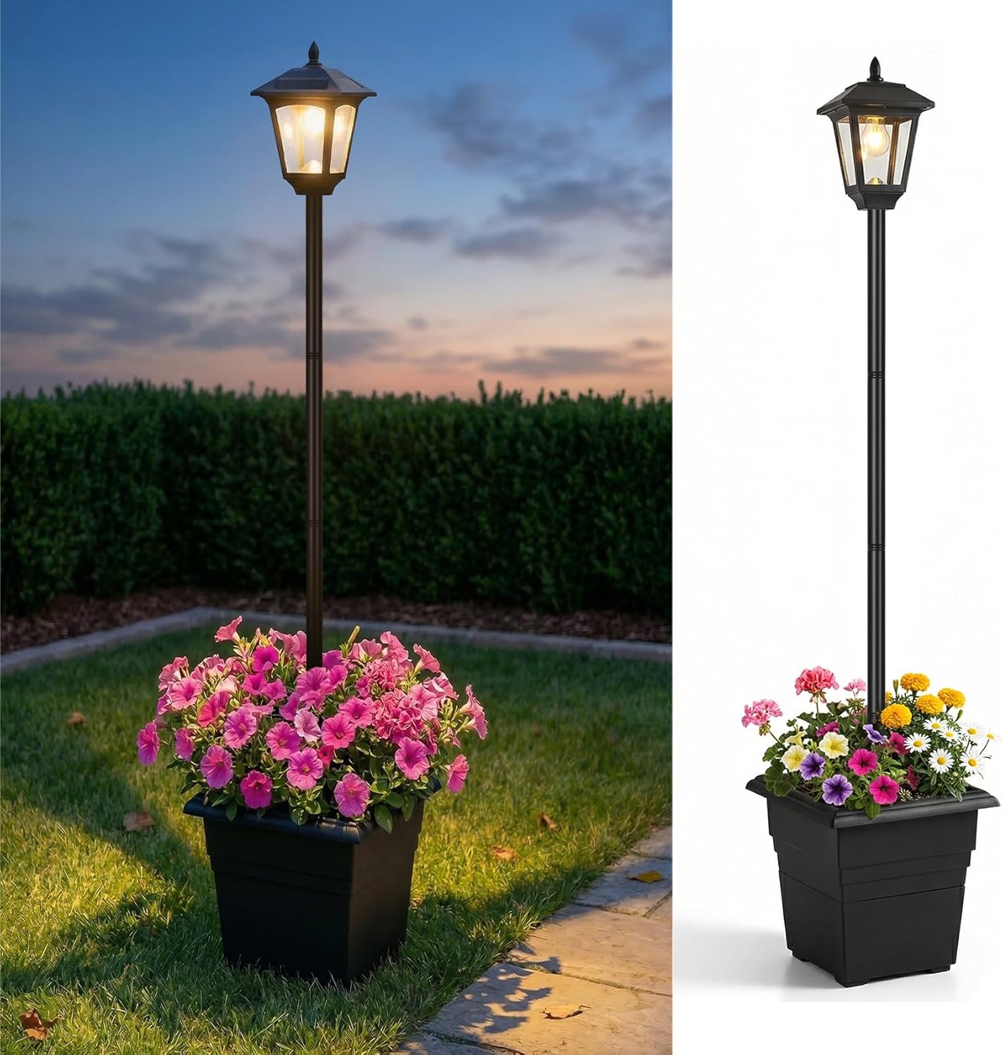 PASAMIC 72" Solar Lamp Post with Planter, Waterproof Solar Outdoor Light for Backyard, Garden & Patio, Outdoor Post Light for Pathway, Driveway, Yard & Front Yard Decor