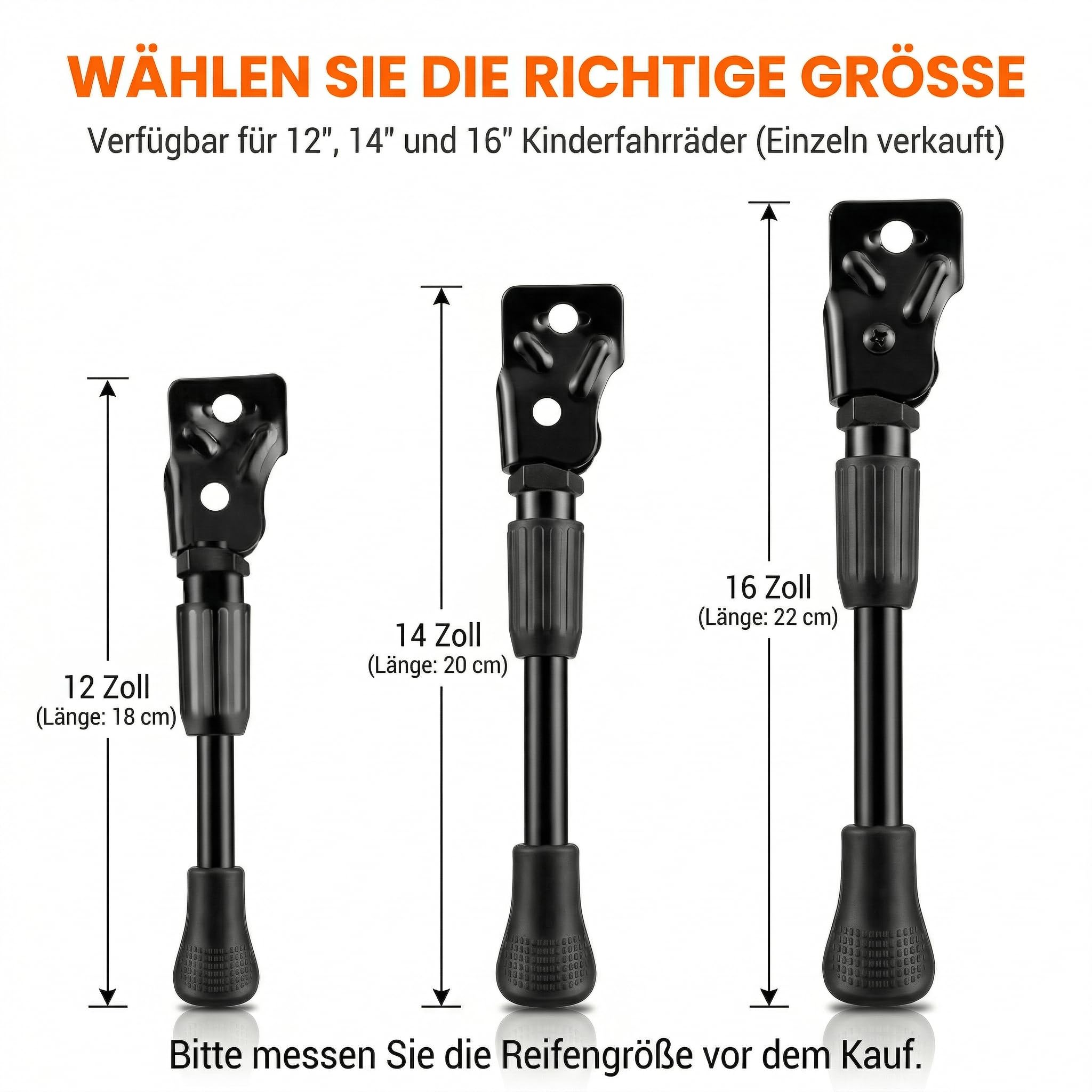 Aeutabs Verstellbarer Fahrradständer für 12-16 Zoll Kinderfahrräder, Einseitiger Seitenständer aus Kohlenstoffstahl mit Rutschfesten Pads, Einstellbare Länge - 3