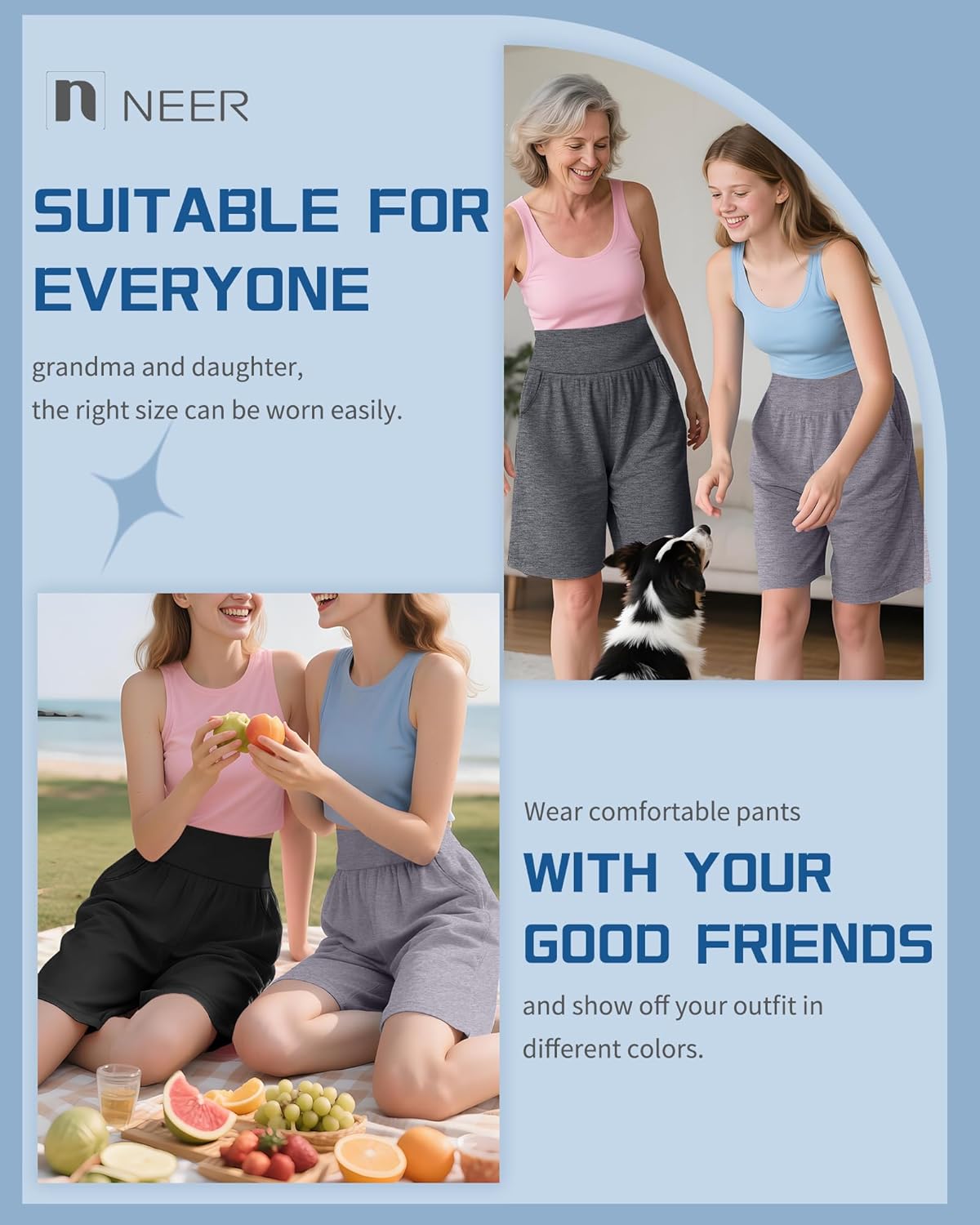 Neer 3 Pack Women's Bermuda Shorts, High Waist Cotton Stretch Casual Bottoms Knee Length Summer Athletic Short with Pockets(Black, Light Mixed Gray, Dark Mixed Gray,Small) - Image 7