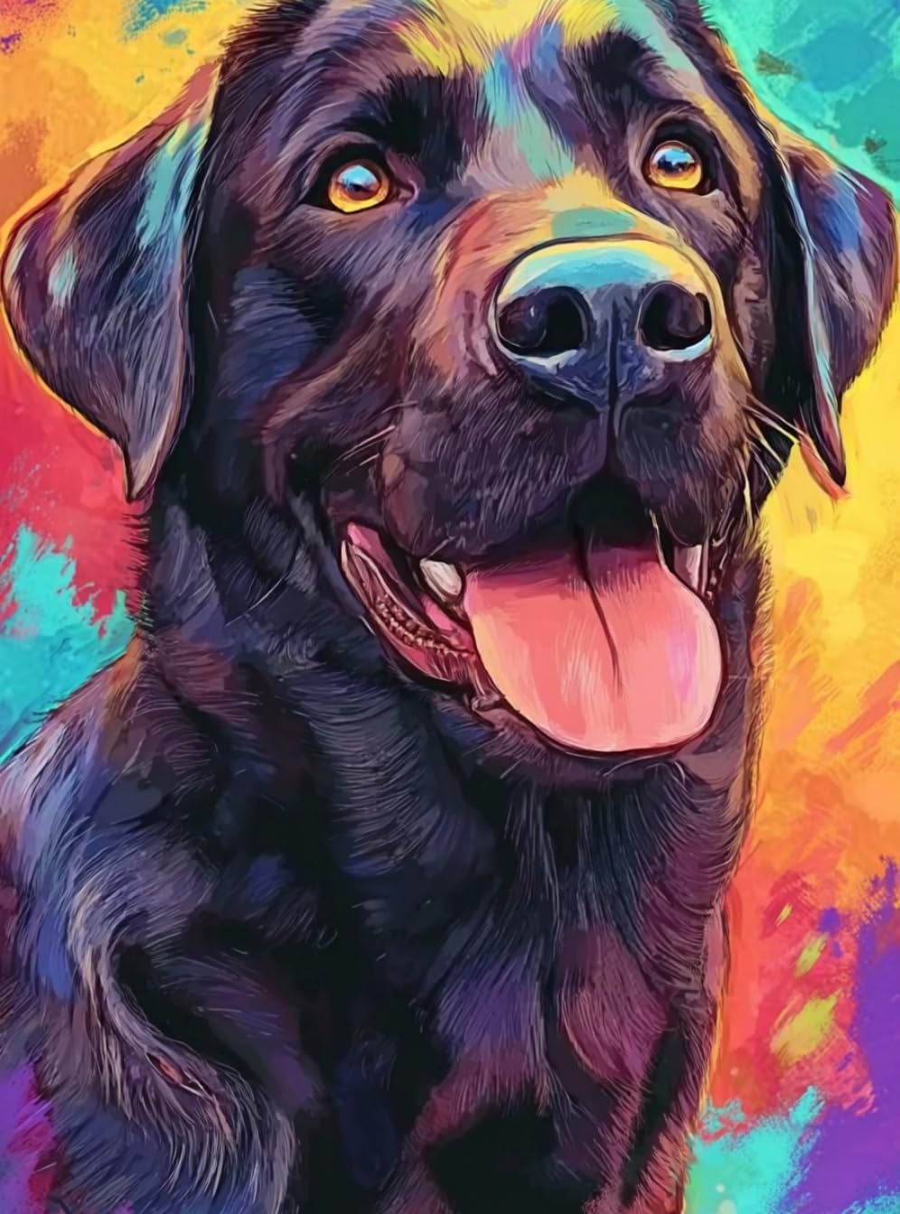 WANGWANGMIAO Paint by Numbers Kits for Adults,Colorful Black Labrador Retriever Painting by Number Kits On Canvas,DIY Color Acrylic Oil Paints Home Wall Decor 16x20inch/40×50CM，with Frame