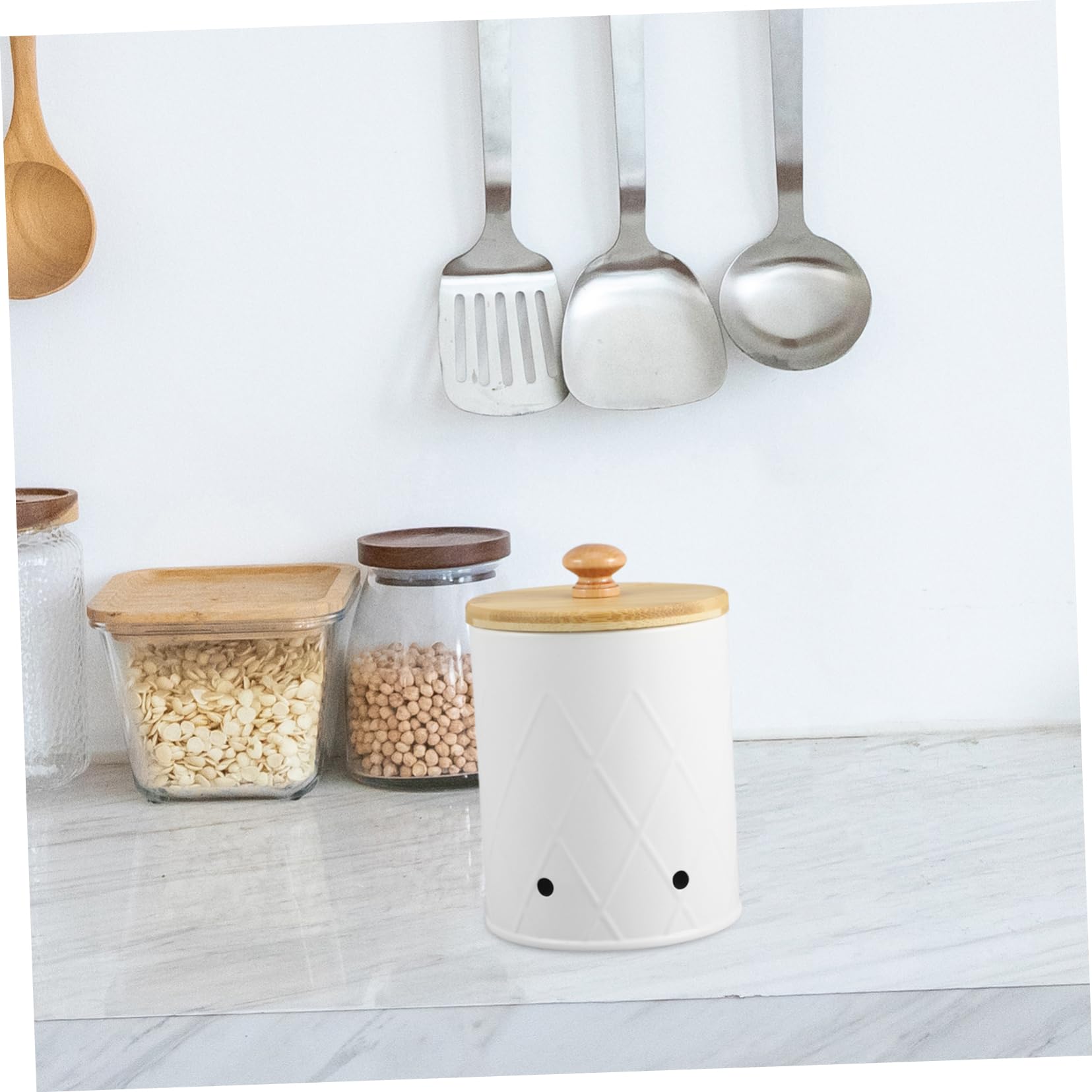 FUNOMOCYA Onion Potato Storage Bins Wooden Boxes Lids Metal Round Storage Tins Candy Box Home Accessory