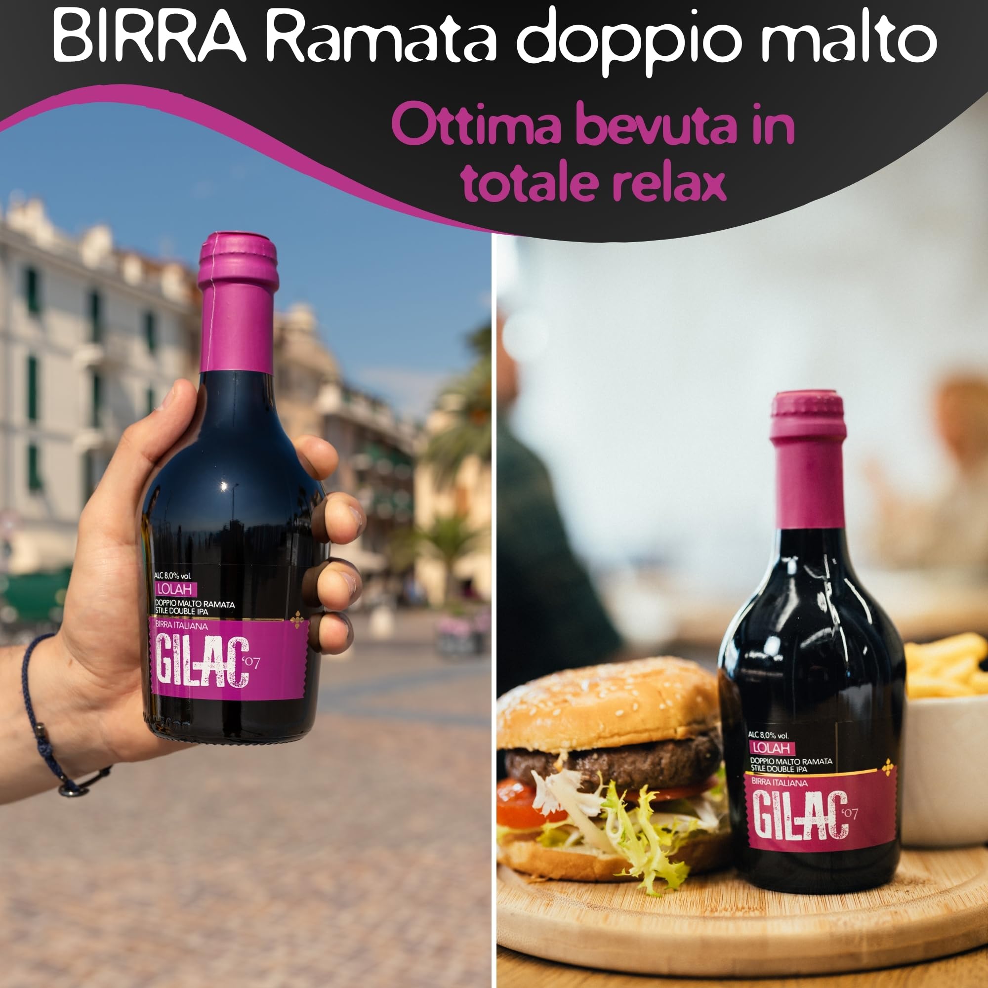 GILAC LOLAH DOUBLE IPA Birra artigianale Doppio Malto 6 Bottiglie da 75 cl, Birra rossa Italiana Non Filtrata e Non Pastorizzata, Birre Artigianali Confezioni Regalo - Gradazione Alcolica 8% Vol