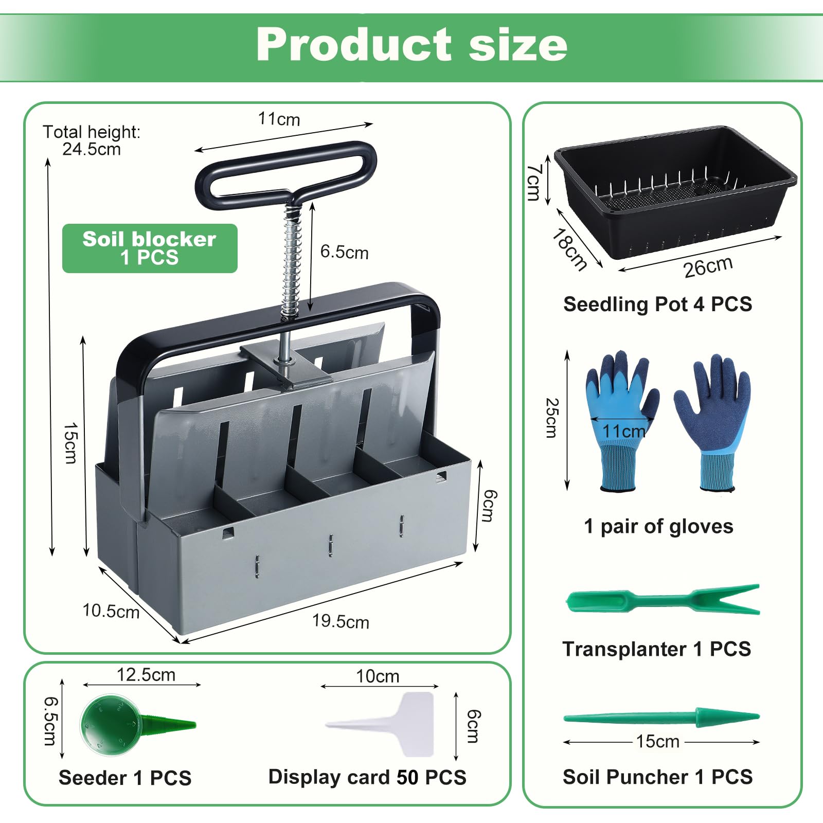 Lot de 8 presses manuelles de terreau - Bloqueur de sol de 5 cm - Avec jeux d'outils de sciage - Kit d'outils de plantation pour planter, semis, culture, serre de jardin