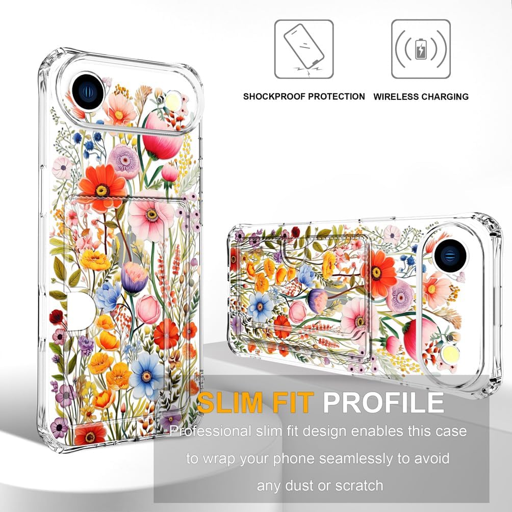 Compatible with iPhone 17 Air Case Card Holder for Women Cute Design,Wallet Phone Cases Transparent Cool Kawaii Protective (Clear Flowers Lily Girly Florals) - Image 7