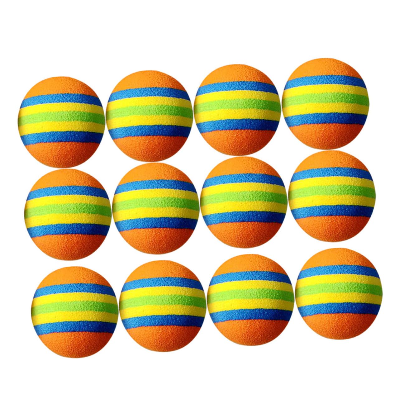 Parliky 12Pcs Colorful Stripe Pattern Eva Balls for Cats and Pets Lightweight Durable Indoor Training and Play Balls Orange Blue Yellow Green