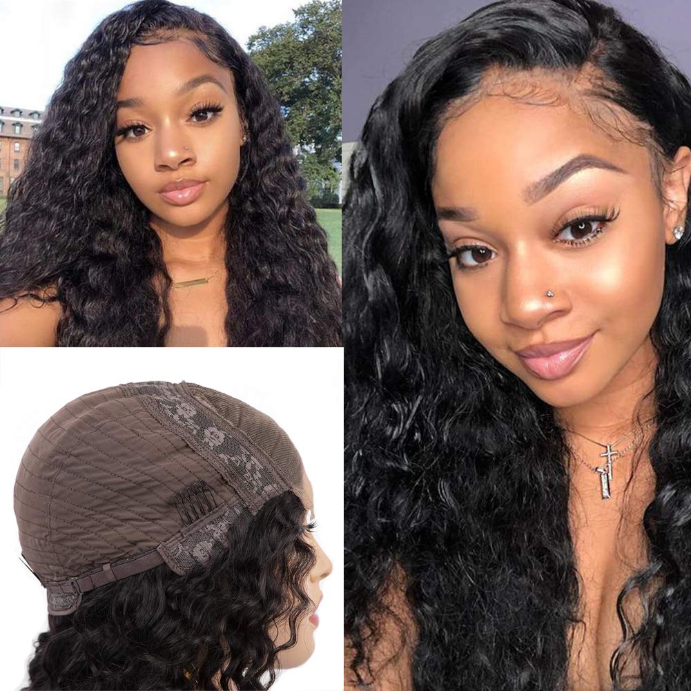 HD Deep Wave Lace Front Wigs Human Hair 4x4 Deep Wave Wig 20 Inch Brazilian Deep Wave Wigs for Women 180% Density Deep Wave Frontal Wigs with Baby Hair Pre Plucked Closure Wigs Human Hair