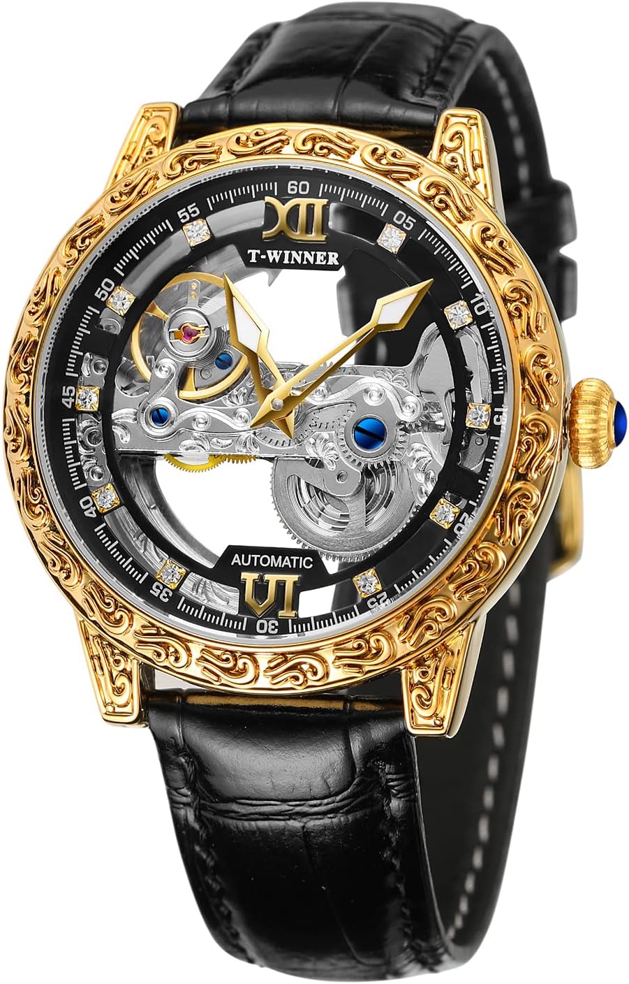 Skeleton Watch for Men Transparent Movement Mechanical Watch Luxury Tourbillon Self Winding Mens Wrist Watch