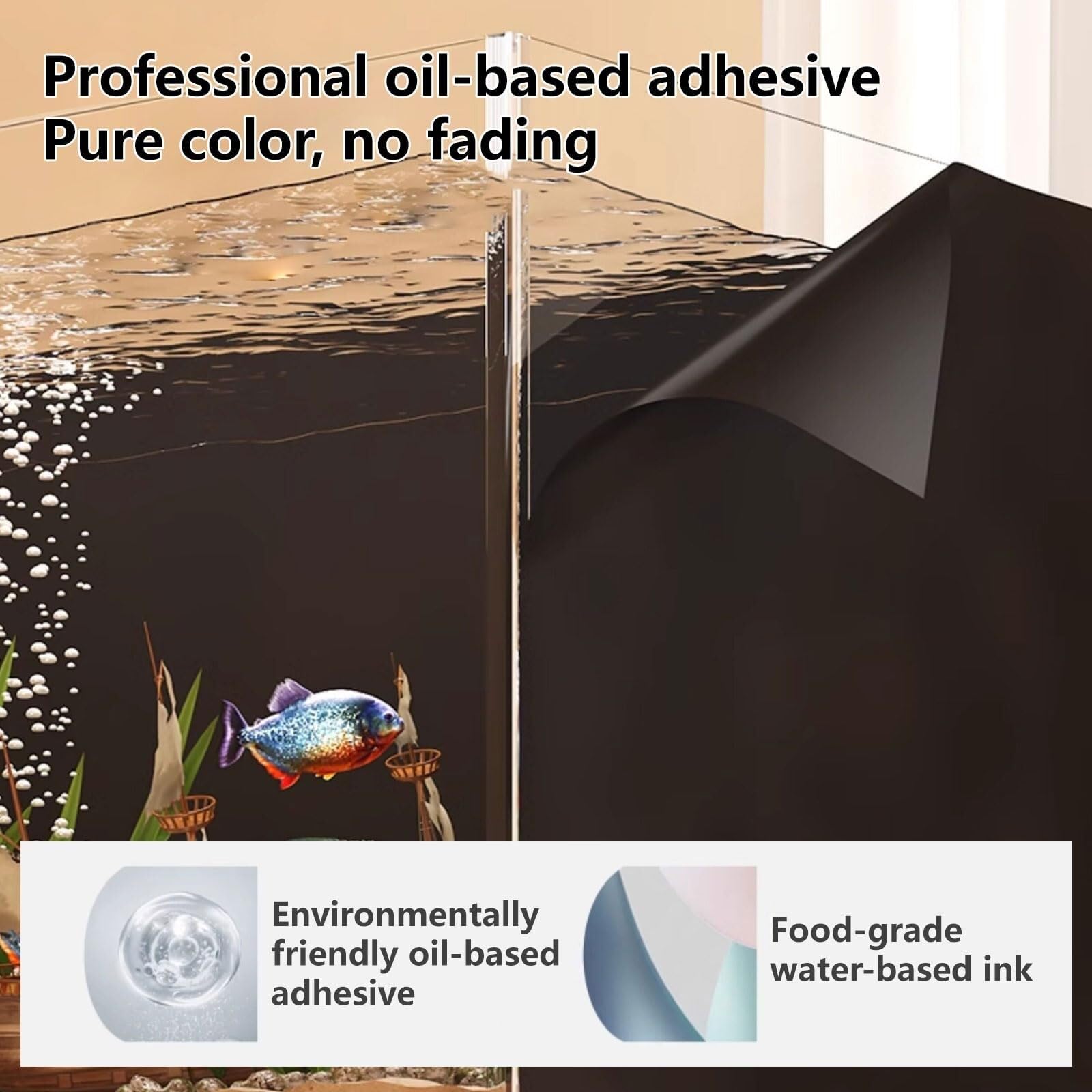 SIYAN Schwarzer Mattierter Aquarium Hintergrund Aus Statisch Haftendem PVC – Blickdichter, Wiederverwendbarer & Zuschneidbarer Rückwandfolie Für Süßwasseraquarien(70x200cm)