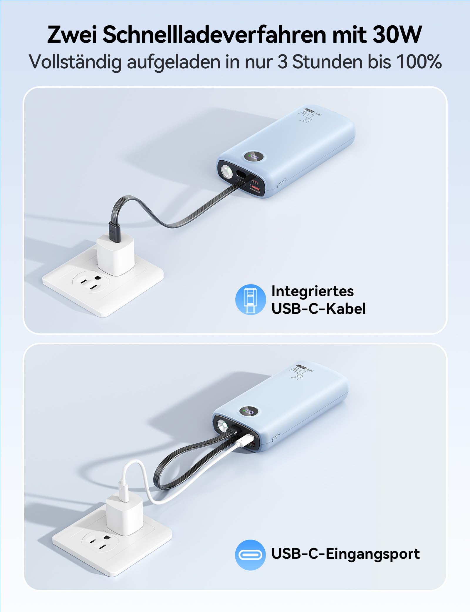 Power Bank 20000mAh 45W Externe Handyakkus Schnellladen mit USB-C Kabel