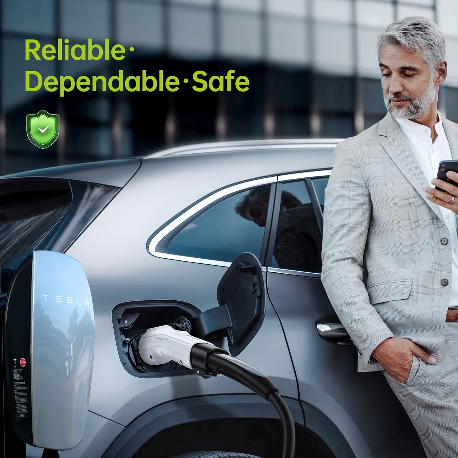 SYNCWIRE Tesla to J1772 Adapter for J1772 PHEVs & EVs, 48A/250V AC, Compatible with Tesla High Powered Connector, Destination Charger, and Mobile Connector - White