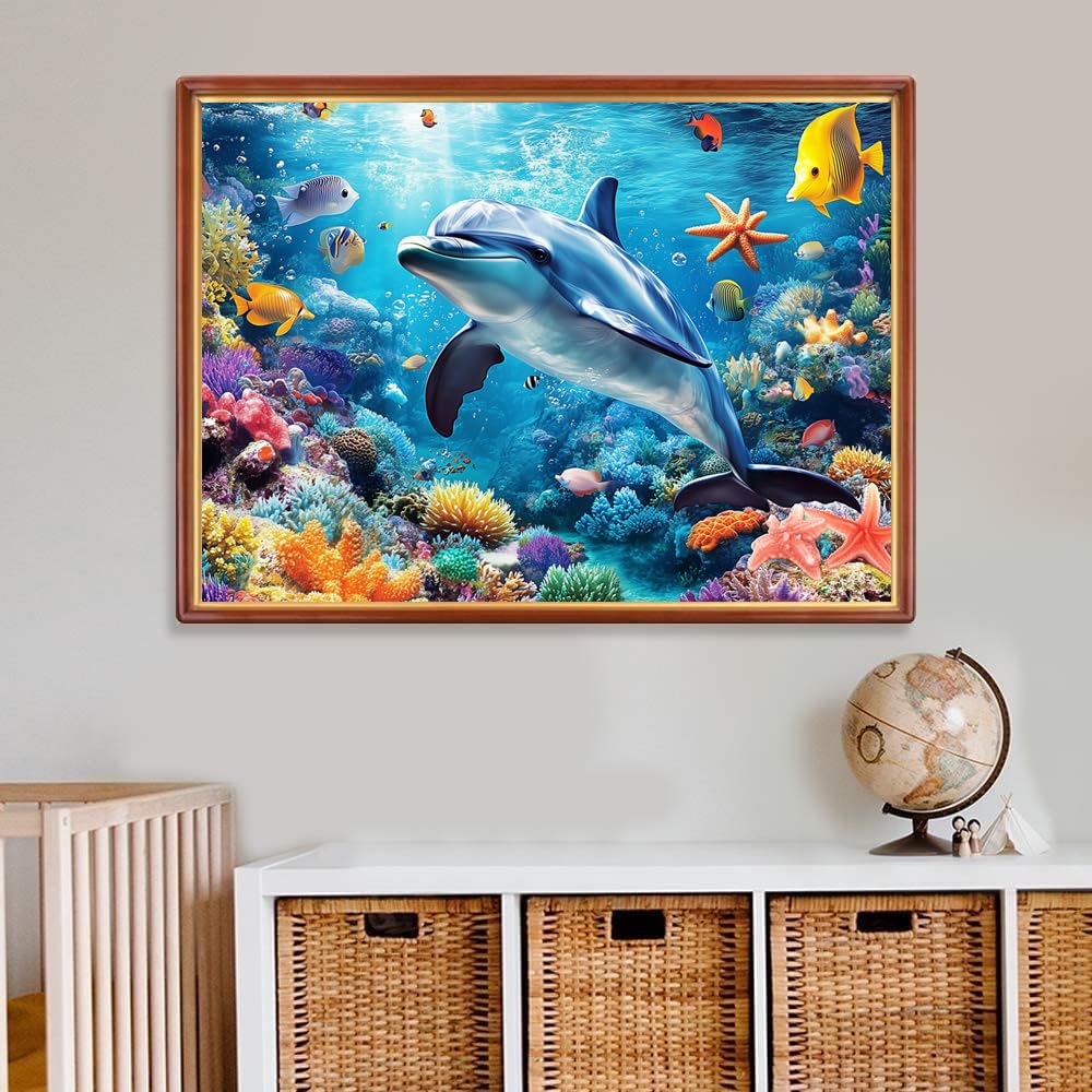 Jigsaw Puzzles for Adults 1000 Piece Dolphin 27.56 x 19.69 Inch Seaworld Puzzles for Adults Educational Challenge 1000 Pieces Ocean Animals Dolphin Puzzle - Image 2
