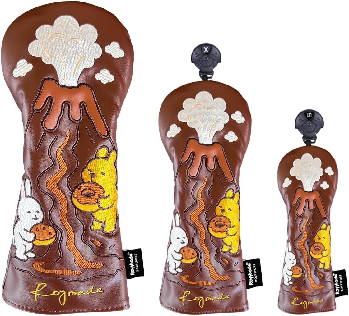 Golf Headcovers Driver Cover Fairway Wood Headcovers Hybrid Head Cover Animal Design PU Leather Golf 3 Wood Head Cover (3pcs Rubbit cover)