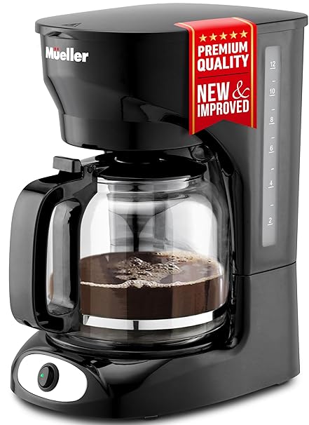 Mueller 12-Cup Drip Coffee Maker, Auto Keep Warm Function, Smart Anti-Drip System, with Permanent Filter and Borosilicate Glass Carafe, Clear Water Level Window Coffee Machine, Mother's Day Gift