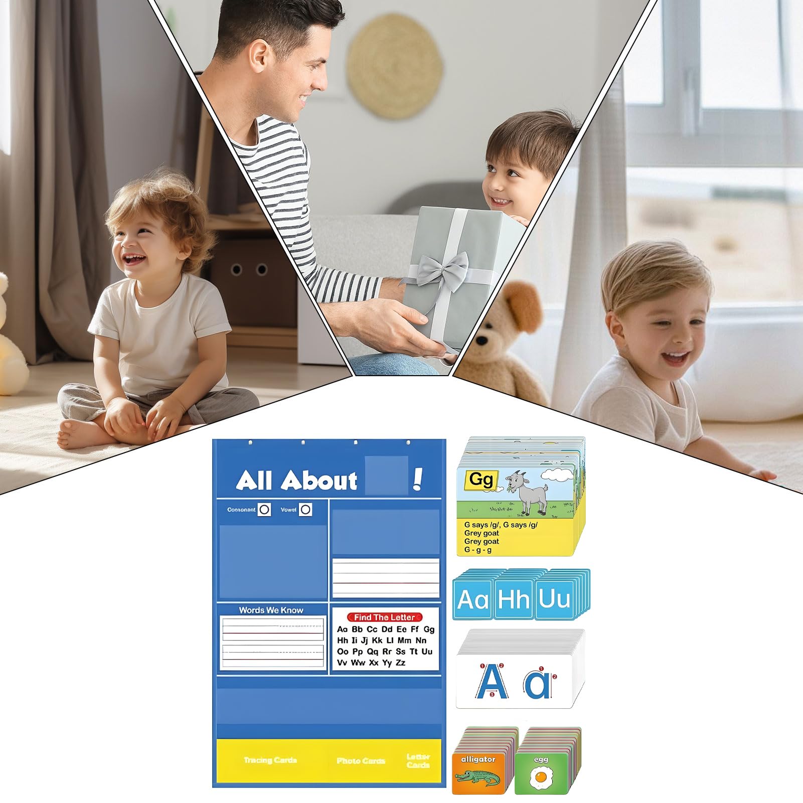 Taschendiagramm für Alphabet-Lernen, alles über Alphabet-Diagramm, Buchstaben-Lernwerkzeug, Heimschulbedarf für Kindergarten, Klassenzimmer, Zuhause, Schule, Vorschule