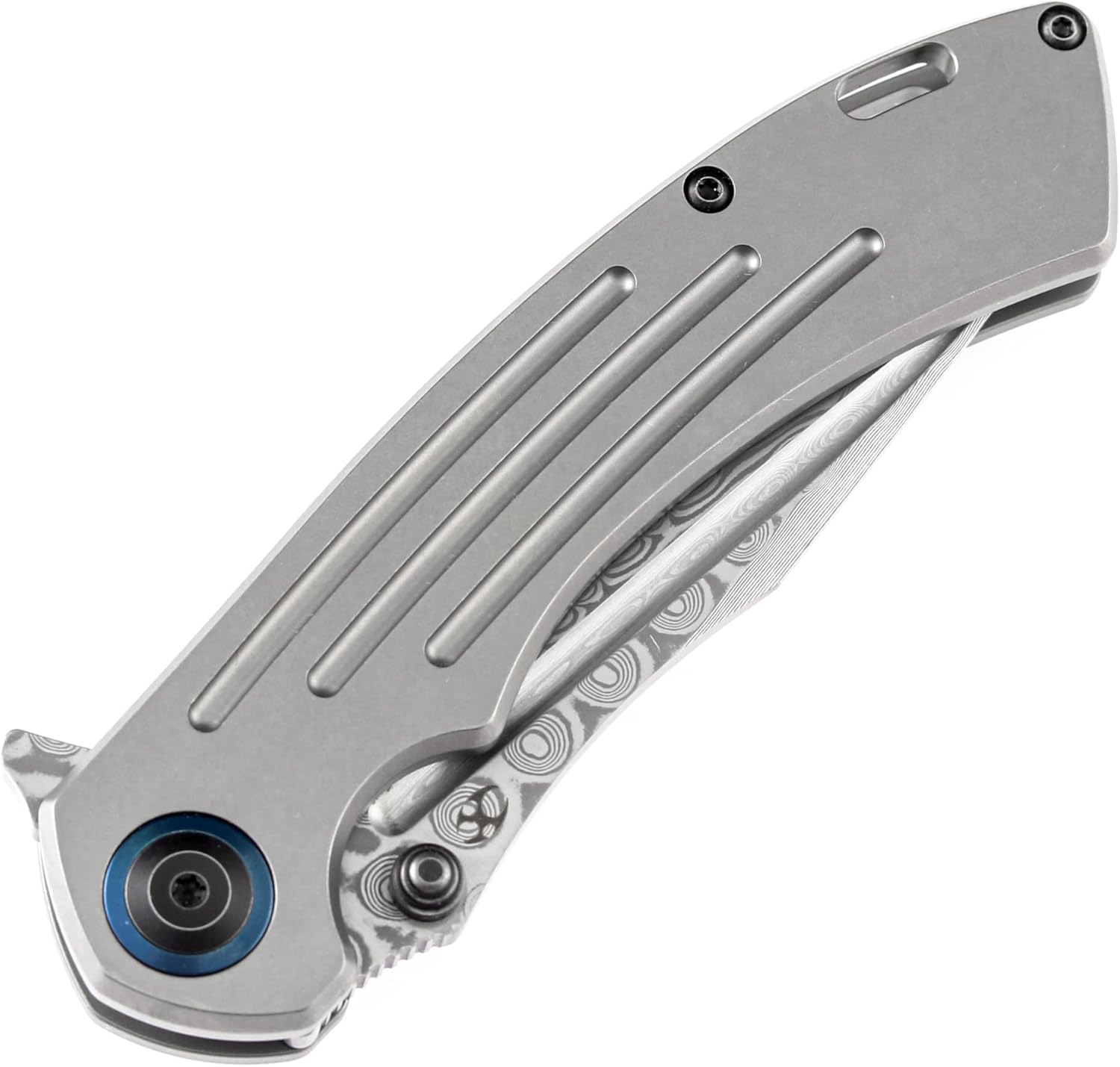 KANSEPT Pretatout Pocket Knives 8.3in Folding Knife with Dmascus Blade and Stonewashed Titanium Handle Pocket Tactical Knife for Men Women, Envelope Opener with Thumb Stud K1032D1