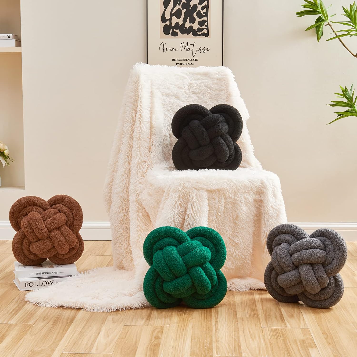 Xiashrk Knot Pillow Ball, 12" Soft Decorative Throw Pillows for Couch Bed, Dark Brown Knotted Plush Throw Pillow Handmade Square Cushion Home Couch Decor Pillows for Living Room - Image 3