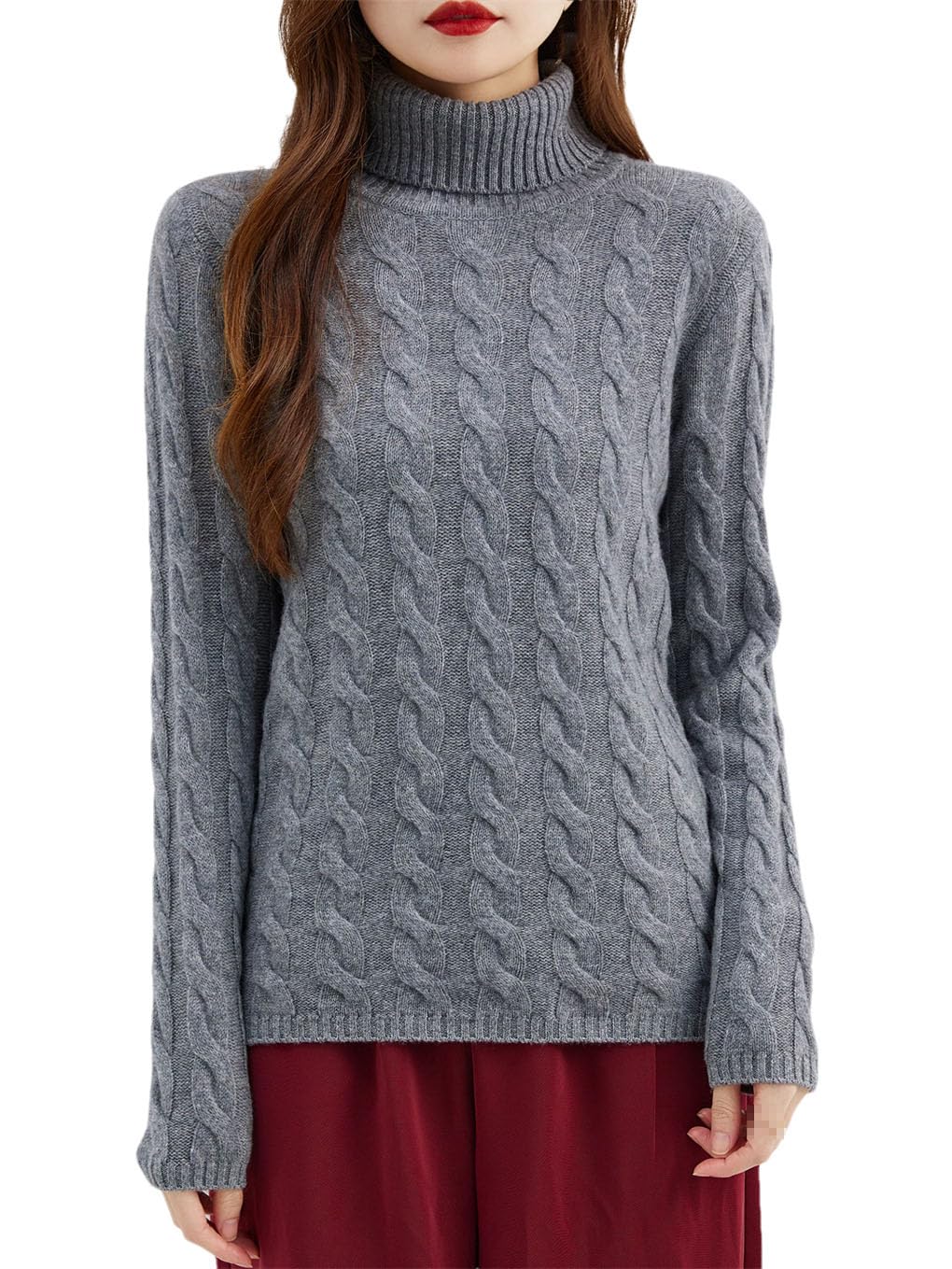 keusyoi Ropa de invierno para mujer, suéter de cuello alto 100% lana merino, suéter de punto de otoño, suéter de manga larga