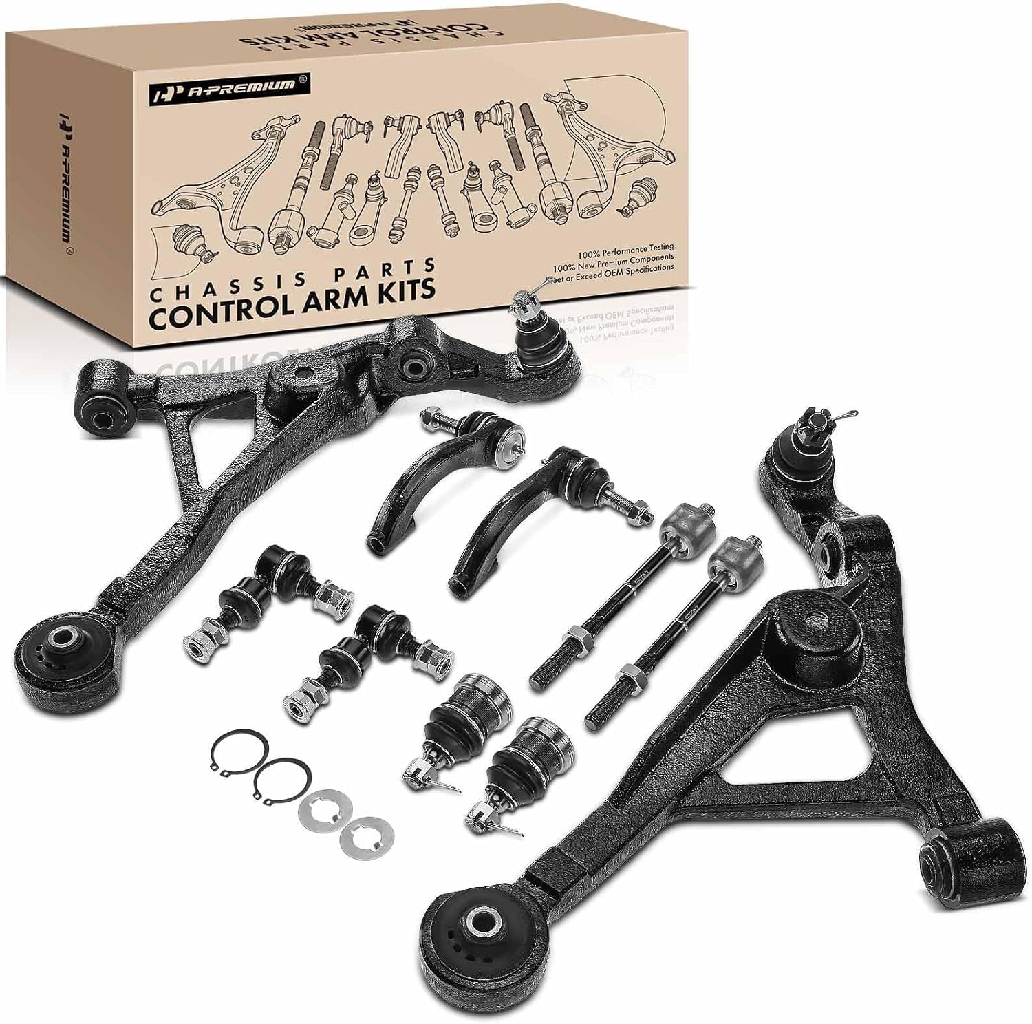 A-Premium 10Pcs Suspension Kit, Front Lower Control Arm Inner Outer Tie Rod End & Front Rear Sway Bar Link Upper Ball Joint, Compatible with Chrysler Sebring, Cirrus, Dodge Stratus, Plymouth Breeze