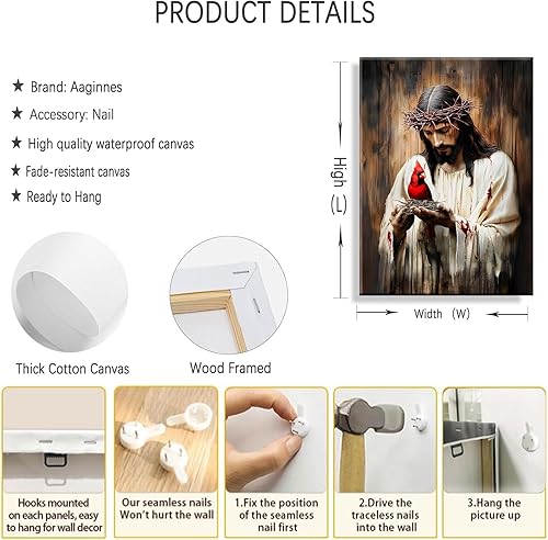 Miniatura 2 de Lienzo decorativo de Jesús y cardenal Jesús salva a los cardenalis, cuadro de decoración de pintura cristiana de Dios, espinas, pájaros rojos,