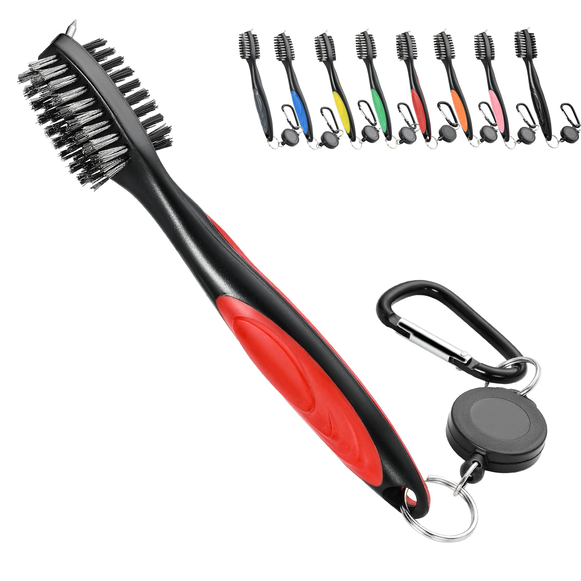Mile High Life Golf Club Brush, Club Groove Cleaner with 2 Ft Retractable Extension Cord and Aluminum Carabiner, Golf Bag Accessories for Men and