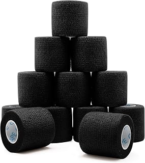OK TAPE 12 Rolls Black Self-Adhesive Bandage Wrap - Elastic Athletic Vet Tape, 2" x 5 Yards for Wrists, Ankles, Injuries