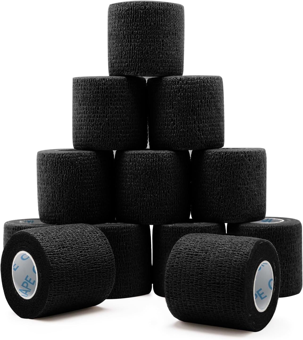 OK TAPE 12 Rolls Self Adhesive Bandage Wrap, Elastic Athletic Tape, Self Stick Bandage Tape, Vet Wrap, Medical Wrap for Wrist, Feet, 2" x 5 Yards - Black