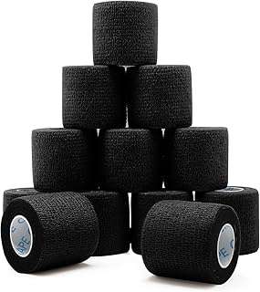 OK TAPE 12 Rolls Self Adhesive Bandage Wrap, Elastic Athletic Tape, Self Stick Bandage Tape, Vet Wrap, Medical Wrap for Wrist, Feet, 2" x 5 Yards - Black